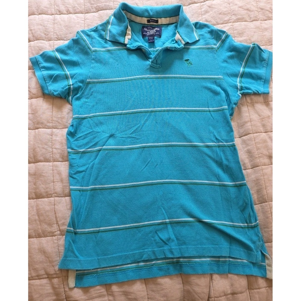 Abercrombie & Fitch Blue Muscle Fit Polo Shirt Sz L Men's Preppy Y2K Retro Moose